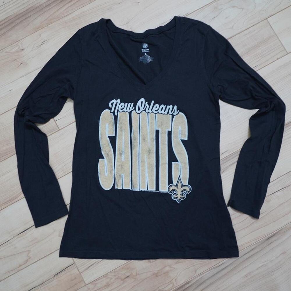 NFL New Orleans Saints Black & Gold Long Sleeve Graphic Tee Vintage Sports L